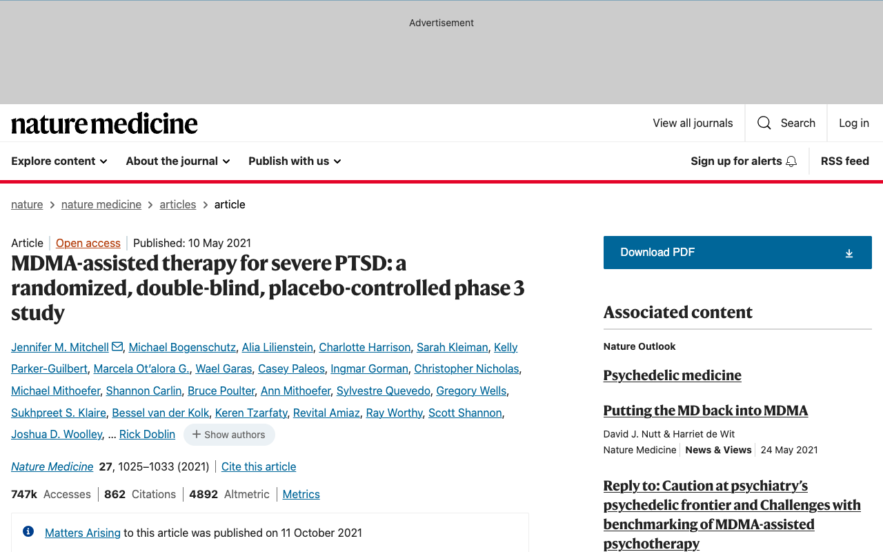 Nature Medicine MDMA-assisted therapy for PTSD
