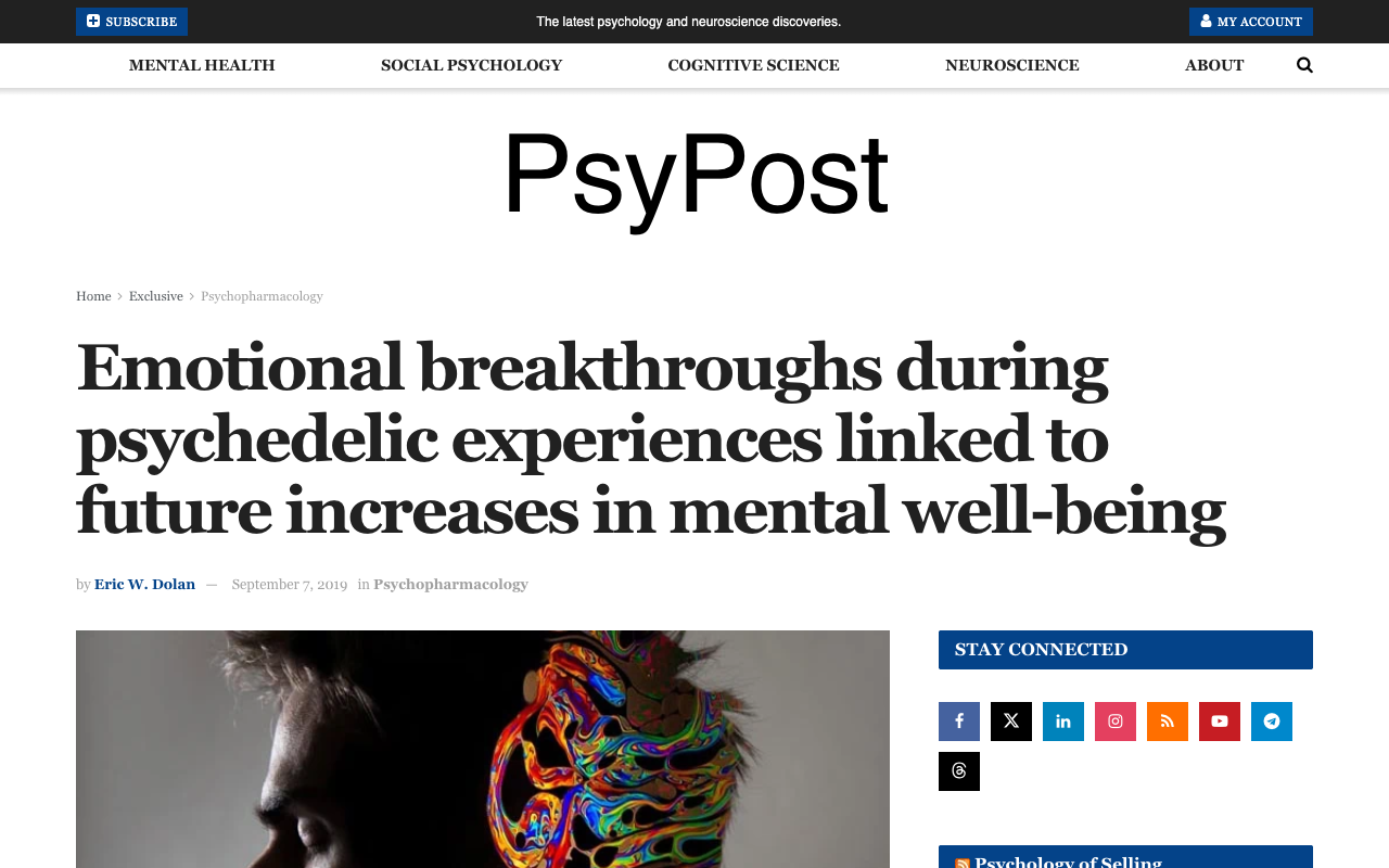 PsyPost article on psychedelic emotional breakthroughs