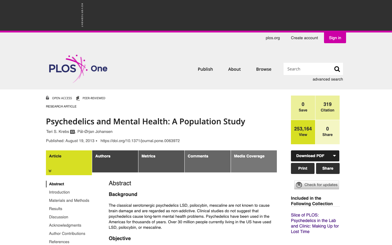 PLOS ONE population study on psychedelics and mental health