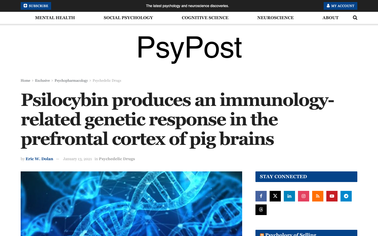 PsyPost article on psilocybin immunology research