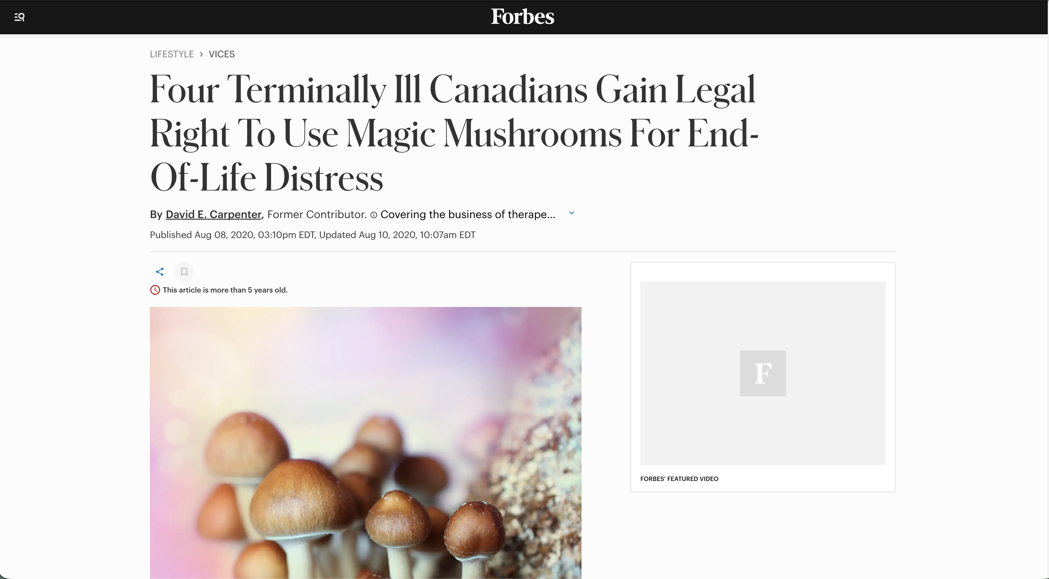Forbes on legal psilocybin for terminally ill Canadians
