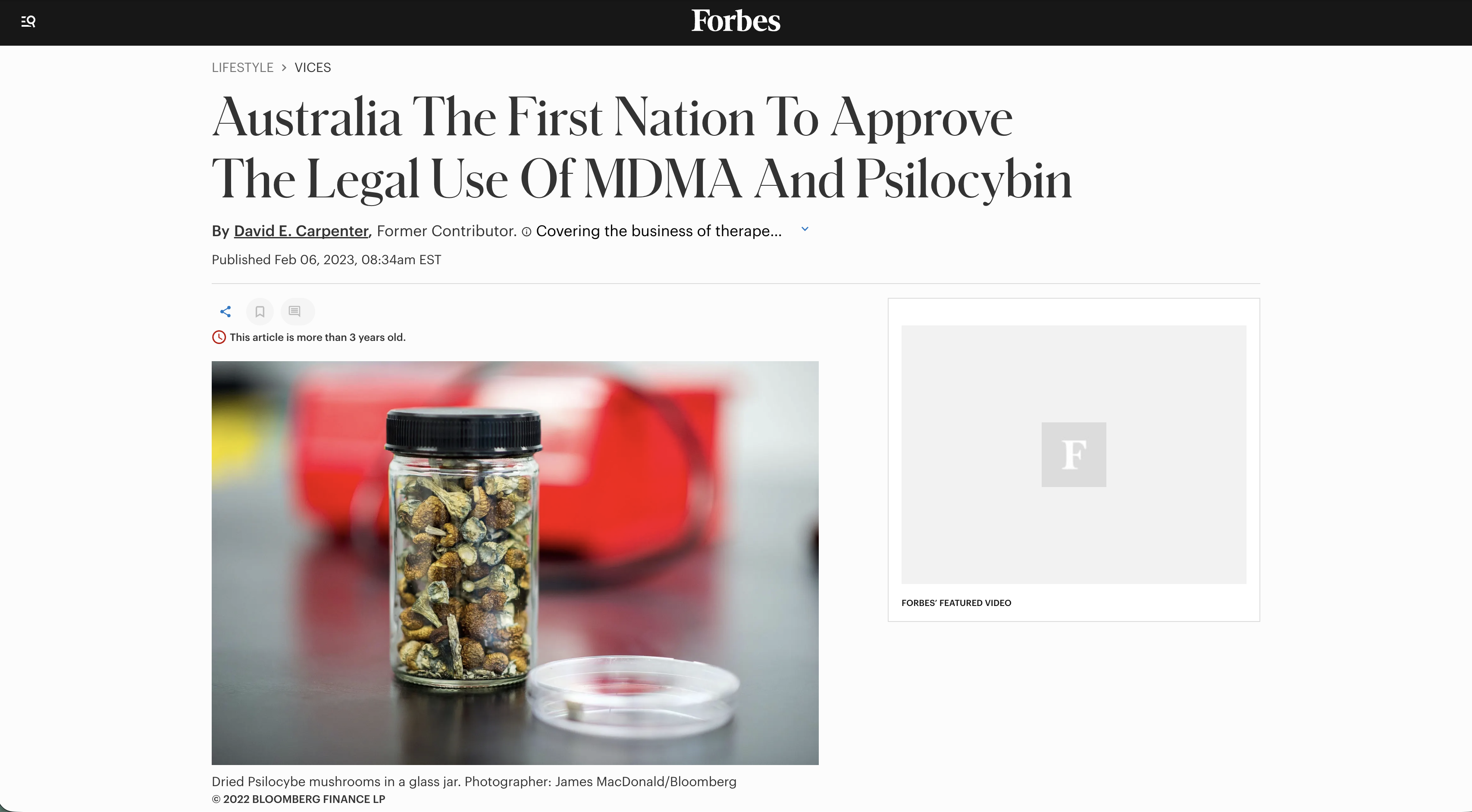 Forbes on Australia legalizing therapeutic psychedelics